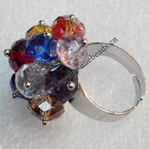 Iron Ring with Crystal Beads, Flower:about 28mm in diameter, Ring: 18mm inner diameter, 4.5-7mm wide, Sold by Box