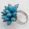 Iron Ring with Turquoise Beads, Mix colour, Flower:about 28mm, Ring: 18mm inner diameter, 4.5-7mm wide, Sold by Box