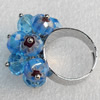 Iron Ring with Millefiori Glass, Mix colour, Flower:about 27x16mm, Ring: 18mm inner diameter, 4.5-7mm wide,4.5-7mm wide,