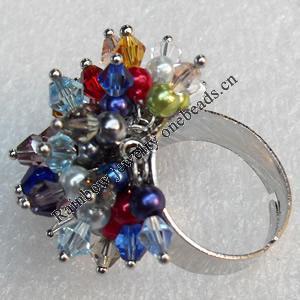 Iron Ring with Crystal Beads, Flower:about 27mm in diameter, Ring: 18mm inner diameter, 4.5-7mm wide, Sold by Box