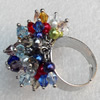 Iron Ring with Crystal Beads, Flower:about 27mm in diameter, Ring: 18mm inner diameter, 4.5-7mm wide, Sold by Box