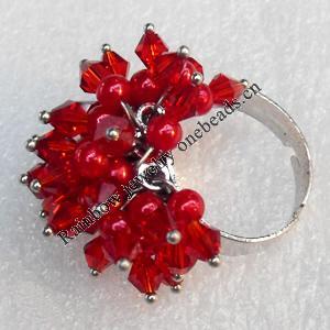 Iron Ring with Crystal Beads, Mix colour, Flower:about 27mm, Ring: 18mm inner diameter, 4.5-7mm wide, Sold by Box