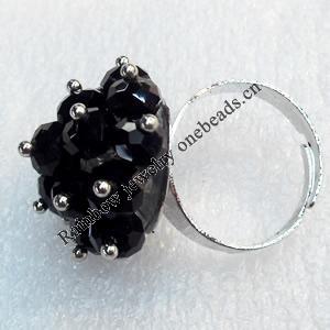 Iron Ring with Crystal Beads, Mix colour, Flower:about 23mm, Ring: 18mm inner diameter, 4.5-7mm wide, Sold by Box