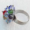 Iron Ring with Crystal Beads, Flower:about 23mm in diameter, Ring: 18mm inner diameter, 4.5-7mm wide, Sold by Box