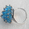 Iron Ring with Crystal Beads, Mix colour, Flower:about 23mm, Ring: 18mm inner diameter, 4.5-7mm wide, Sold by Box