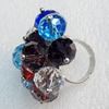 Iron Ring with Crystal Beads, Flower:about 37mm in diameter, Ring: 18mm inner diameter, 4.5-7mm wide, Sold by Box