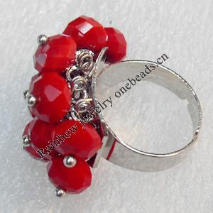 Iron Ring with Crystal Beads, Mix colour, Flower:about 20x30mm, Ring: 18mm inner diameter, 4.5-7mm wide, Sold by Box