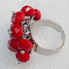 Iron Ring with Crystal Beads, Mix colour, Flower:about 20x30mm, Ring: 18mm inner diameter, 4.5-7mm wide, Sold by Box