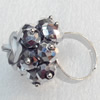 Iron Ring with Crystal Beads, Mix colour, Flower:about 27mm, Ring: 18mm inner diameter, 4.5-7mm wide, Sold by Box