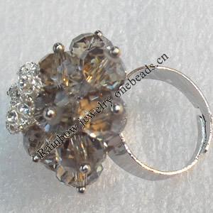 Iron Ring with Crystal Beads, Mix colour, Flower:about 28mm, Ring: 18mm inner diameter, 4.5-7mm wide, Sold by Box