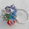 Iron Ring with Crystal Beads, Flower:about 28mm in diameter, Ring: 18mm inner diameter, 4.5-7mm wide, Sold by Box