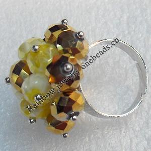 Iron Ring with Crystal Beads, Mix colour, Flower:about 27mm, Ring: 18mm inner diameter, 4.5-7mm wide, Sold by Box