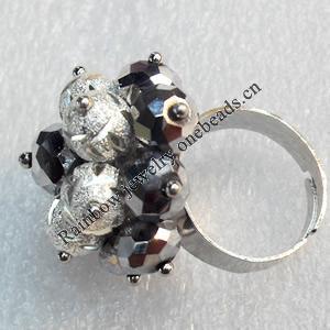 Iron Ring with Crystal Beads, Mix colour, Flower:about 27mm, Ring: 18mm inner diameter, 4.5-7mm wide, Sold by Box