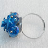 Iron Ring with Crystal Beads, Mix colour, Flower:about 19mm, Ring: 18mm inner diameter, 4.5-7mm wide, Sold by Box