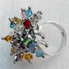 Iron Ring with Crystal Beads, Flower:about 30mm in diameter, Ring: 18mm inner diameter, 4.5-7mm wide, Sold by Box