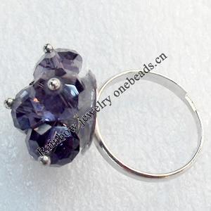 Iron Ring with Crystal Beads, Mix colour, Flower:about 19mm, 4.5-7mm wide, Sold by Box