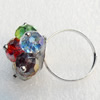 Iron Ring with Crystal Beads, Flower:about 19mm in diameter, Ring: 18mm inner diameter, 4.5-7mm wide, Sold by Box
