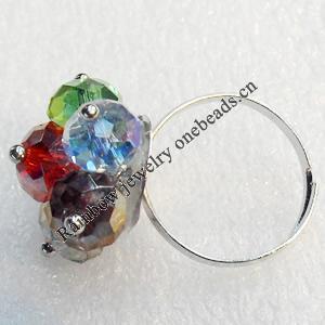 Iron Ring with Crystal Beads, Flower:about 19mm in diameter, Ring: 18mm inner diameter, 4.5-7mm wide, Sold by Box