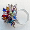 Iron Ring with Crystal Beads, Flower:about 30mm in diameter, Ring: 18mm inner diameter, 4.5-7mm wide, Sold by Box