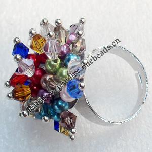 Iron Ring with Crystal Beads, Flower:about 30mm in diameter, Ring: 18mm inner diameter, 4.5-7mm wide, Sold by Box