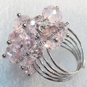 Iron Ring with Crystal Beads, Mix colour, Flower:about 20x30mm, Ring: 18mm inner diameter, 4.5-7mm wide, Sold by Box