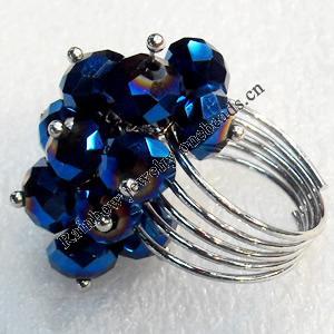 Iron Ring with Crystal Beads, Mix colour, Flower:about 18x27mm, Ring: 18mm inner diameter, 4.5-7mm wide, Sold by Box