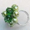 Iron Ring with Crystal Beads, Mix colour, Flower:about 32mm, Ring: 18mm inner diameter, 4.5-7mm wide, Sold by Box