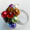 Iron Ring with Crystal Beads, Flower:about 32mm in diameter, Ring: 18mm inner diameter, 4.5-7mm wide, Sold by Box