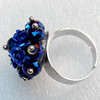 Iron Ring with Crystal Beads, Mix colour, Flower:about 25mm, Ring: 18mm inner diameter, 4.5-7mm wide, Sold by Box