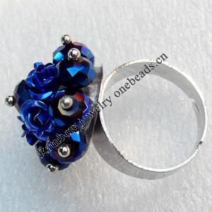 Iron Ring with Crystal Beads, Mix colour, Flower:about 25mm, Ring: 18mm inner diameter, 4.5-7mm wide, Sold by Box