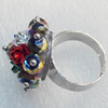 Iron Ring with Crystal Beads, Flower:about 25mm in diameter, Ring: 18mm inner diameter, 4.5-7mm wide, Sold by Box