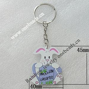 Key Chain, Iron Ring with Wood Charm, Charm Size:45x40mm, Sold by PC