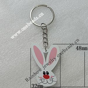 Key Chain, Iron Ring with Wood Charm, Charm Size:48x32mm, Sold by PC