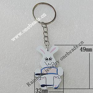 Key Chain, Iron Ring with Wood Charm, Charm Size:49x32mm, Sold by PC