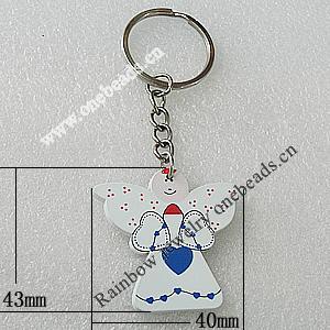 Key Chain, Iron Ring with Wood Charm, Charm Size:40x43mm, Sold by PC