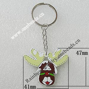 Key Chain, Iron Ring with Wood Charm, Charm Size:41x47mm, Sold by PC
