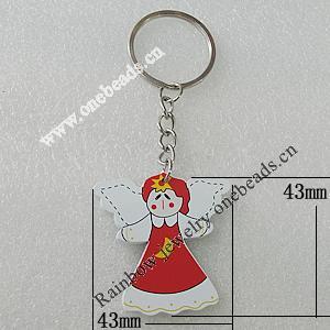 Key Chain, Iron Ring with Wood Charm, Charm Size:43x43mm, Sold by PC