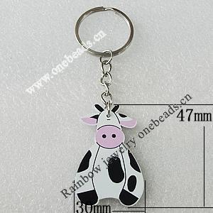 Key Chain, Iron Ring with Wood Charm, Charm Size:47x30mm, Sold by PC