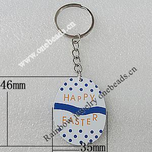 Key Chain, Iron Ring with Wood Charm, Charm Size:46x35mm, Sold by PC