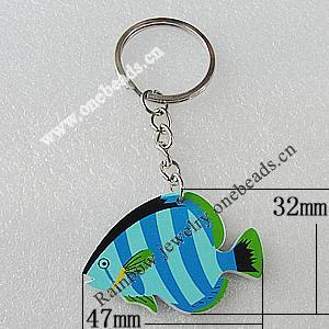 Key Chain, Iron Ring with Wood Charm, Charm Size:47x32mm, Sold by PC