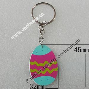 Key Chain, Iron Ring with Wood Charm, Charm Size:45x42mm, Sold by PC