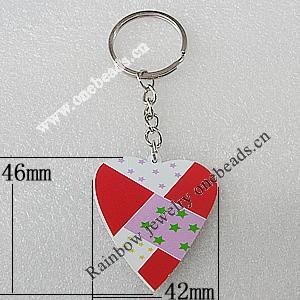 Key Chain, Iron Ring with Wood Charm, Charm Size:46x42mm, Sold by PC