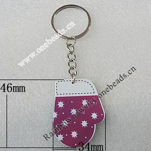 Key Chain, Iron Ring with Wood Charm, Charm Size:46x34mm, Sold by PC