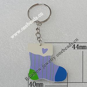 Key Chain, Iron Ring with Wood Charm, Charm Size:44x40mm, Sold by PC