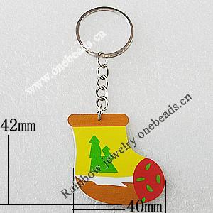 Key Chain, Iron Ring with Wood Charm, Charm Size:42x40mm, Sold by PC