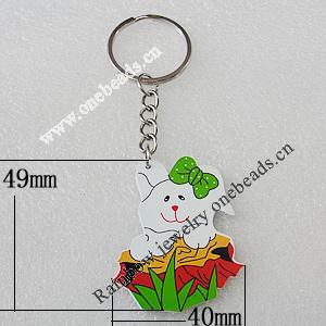 Key Chain, Iron Ring with Wood Charm, Charm Size:49x40mm, Sold by PC