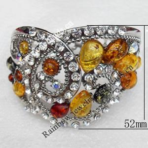 Bracelet, Imitate Amber Beads and Crystal Beads on a Zinc Alloy frame, width:52mm, Outer diameter:68mm, Sold by PC 