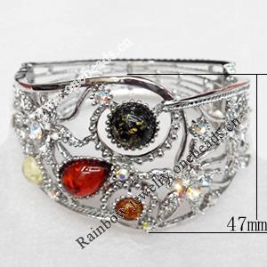 Bracelet, Imitate Amber Beads and Crystal Beads on a Zinc Alloy frame, width:47mm, Outer diameter:76mm, Sold by PC