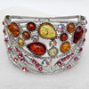 Bracelet, Imitate Amber Beads and Crystal Beads on a Zinc Alloy frame, width:76mm, Outer diameter:76mm, Sold by PC