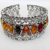 Bracelet, Imitate Amber Beads and Crystal Beads on a Zinc Alloy frame, width:33mm, Outer diameter:80mm, Sold by PC